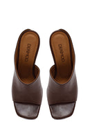 Woman Brown Heeled Leather Slipper | Derimod