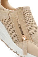 Derimod Zero Women's Beige Zippered Wedge Heel Fabric Sneakers | Derimod