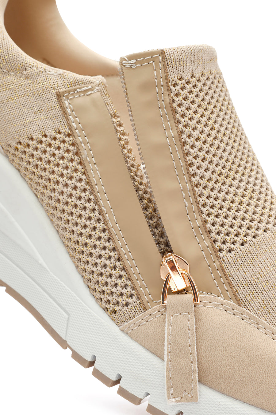 Derimod Zero Women's Beige Zippered Wedge Heel Fabric Sneakers