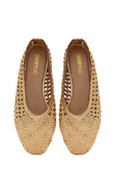 Women's Gold Straw Leather Ballerina | Derimod