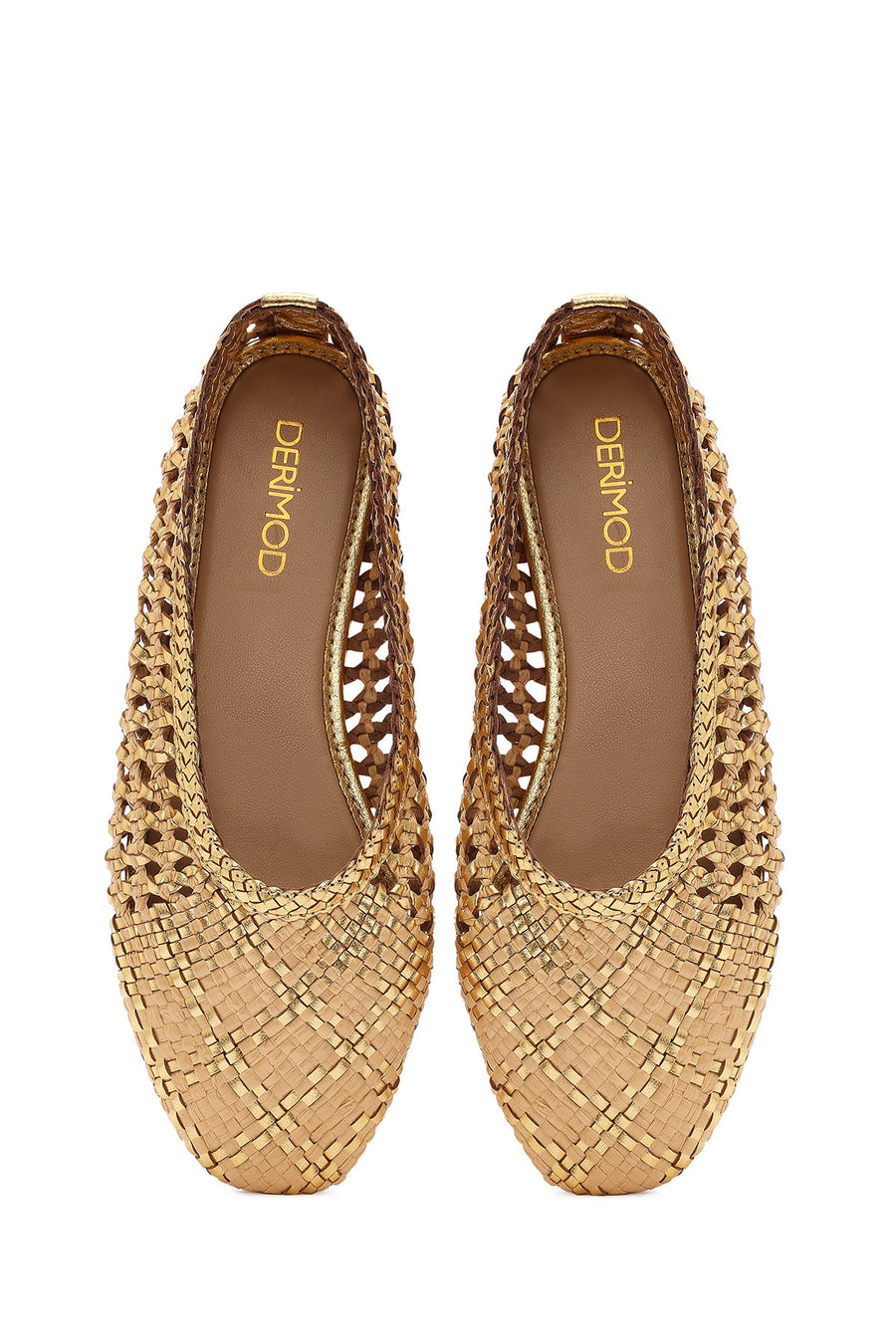 Women's Gold Straw Leather Ballerina