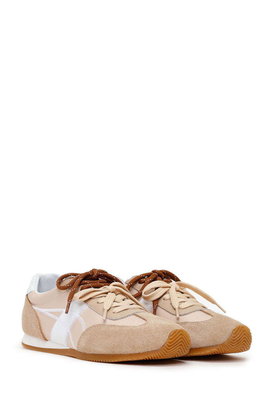 Women's Beige Lace-up Leather Sneaker