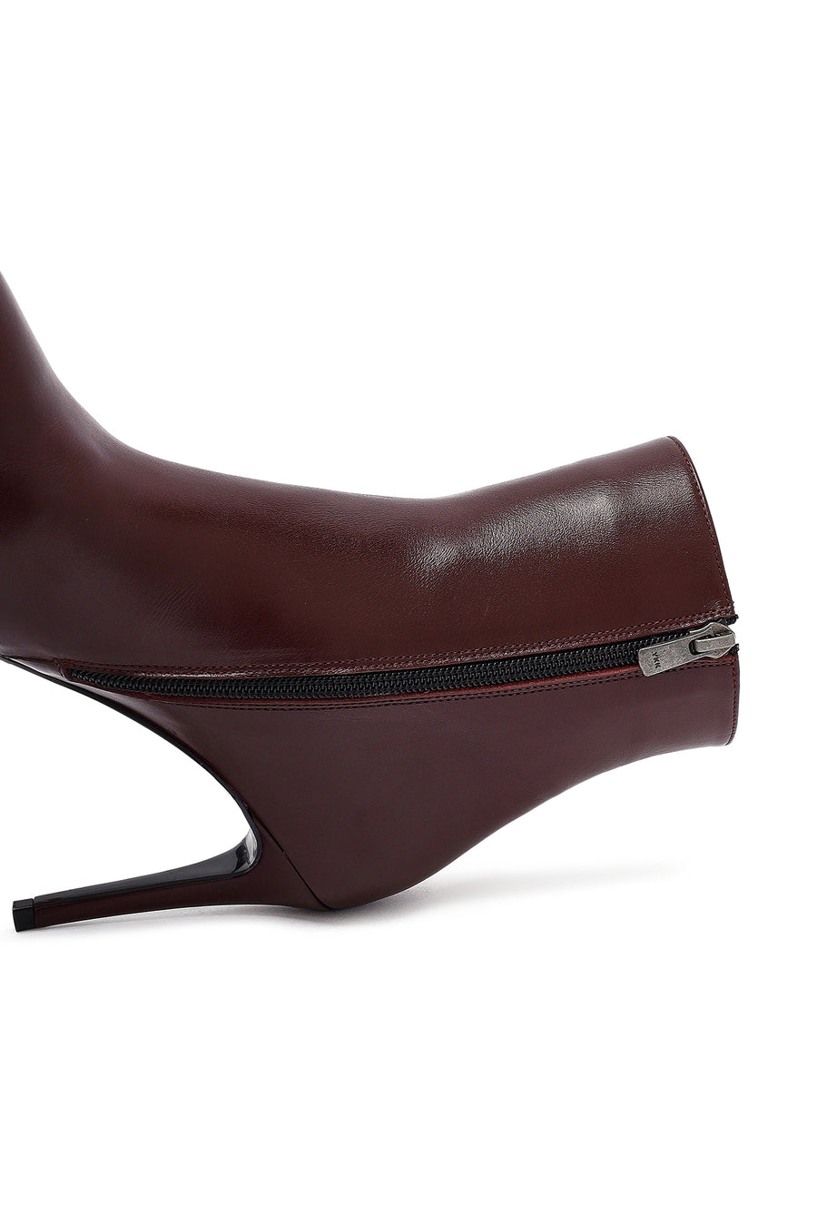 Woman Burgundy Zip Closure High Thin Heel Leather Boots