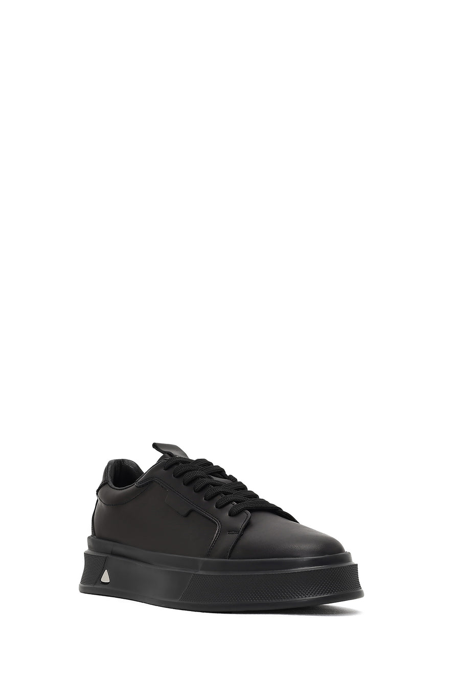 Erkek Siyah Bağcıklı Kalın Tabanlı Deri Sneaker