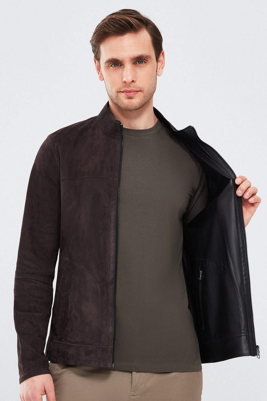 Clint Men's Brown Suede Double-Sided Leather Jacket