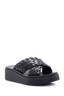 Women's Black Braided Thick Sole Slippers | Derimod