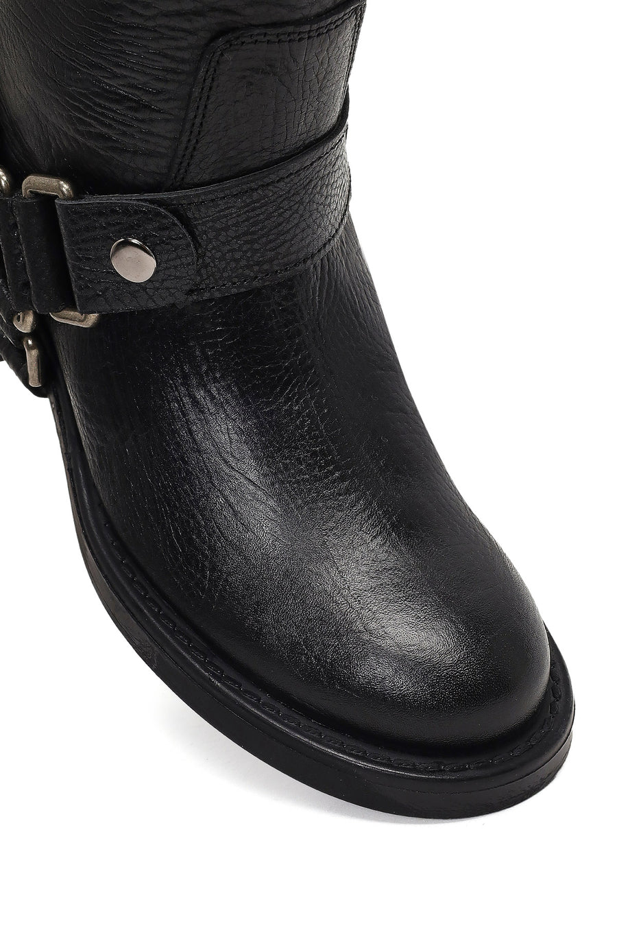 Women's Black Leather Biker Boot