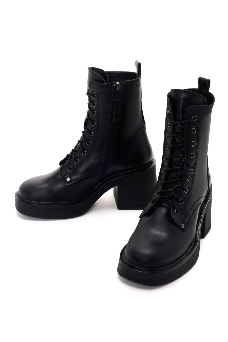Women's Black Leather Heeled Boots