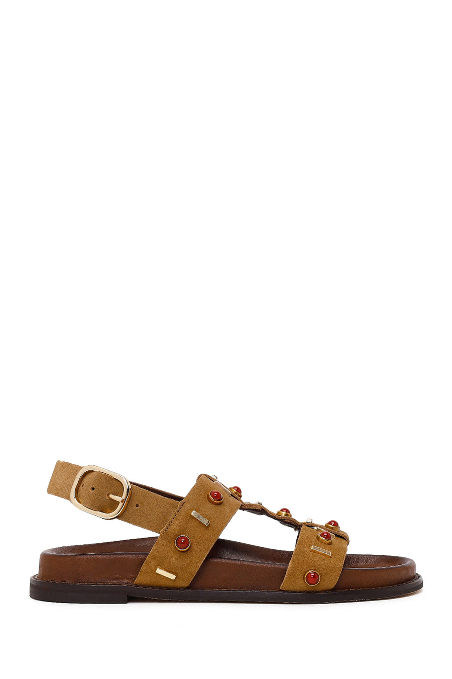 Woman Tan Embellished Suede Sandal 26SFD550110 | Derimod