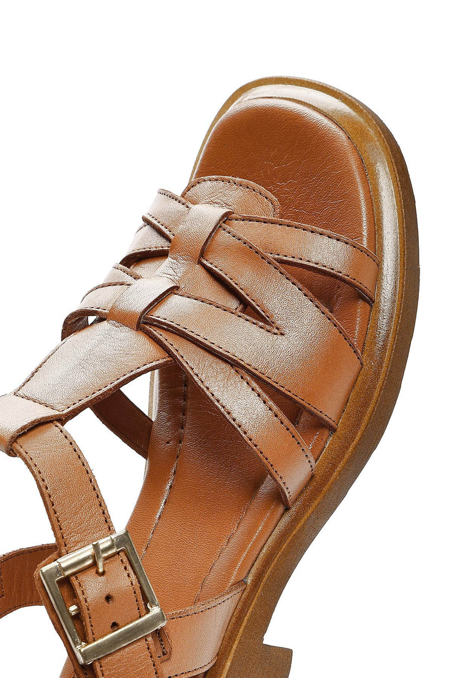 Women's Tan Leather Ankle Buckle Sandals