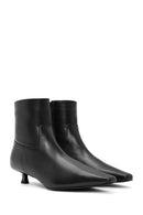 Women's Black Zippered Thin Short Heeled Leather Boots | Derimod