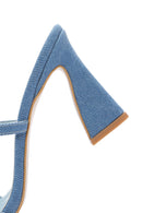 Women's Blue Thin Heeled Slippers | Derimod