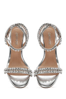 Women's Silver Ankle Buckle Stoned Thin Heel Sandals | Derimod