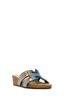 Woman Black Rhinestone Wedge-Heel Slippers | Derimod