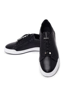 Erkek Siyah Bağcıklı Deri Sneaker | Derimod