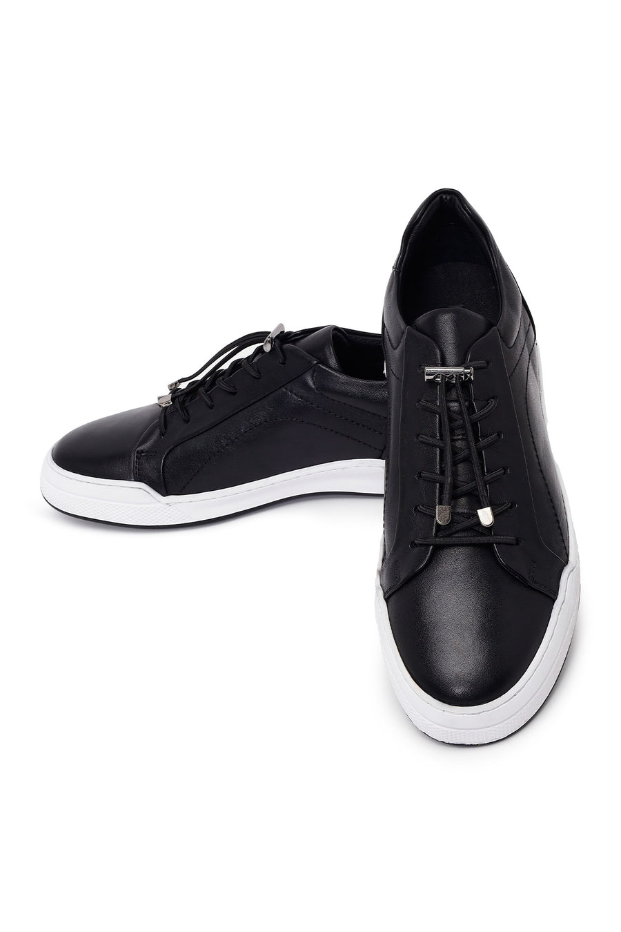 Erkek Siyah Bağcıklı Deri Sneaker