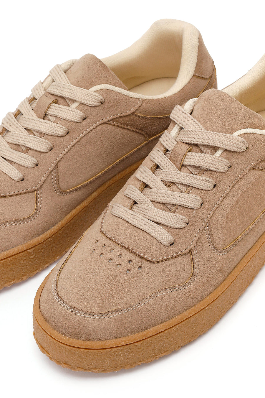 Kadın Bej Bağcıklı Süet Sneaker
