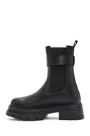 Women's Black Buckle Detailed Leather Chelsea Boots | Derimod