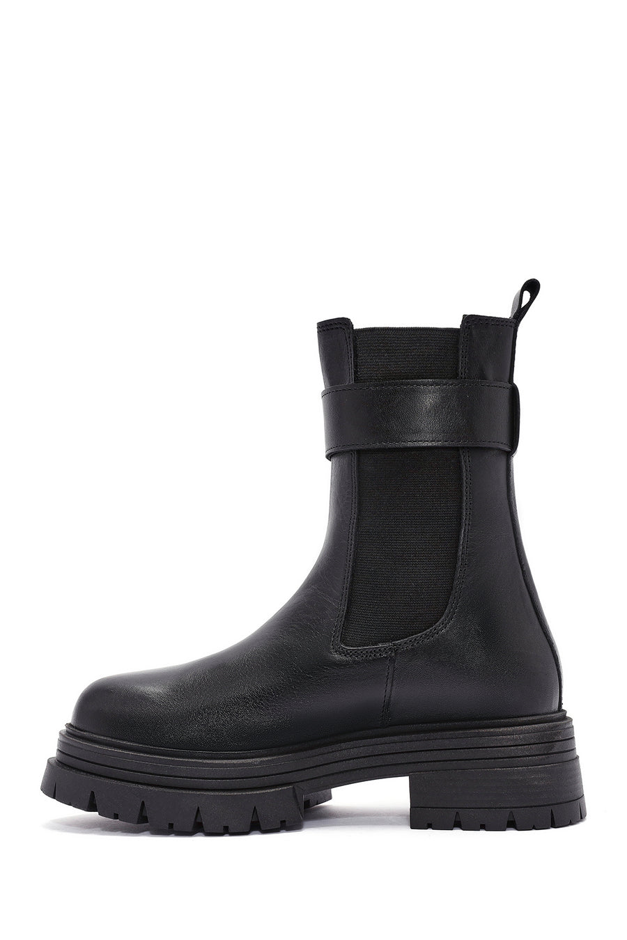 Women's Black Buckle Detailed Leather Chelsea Boots