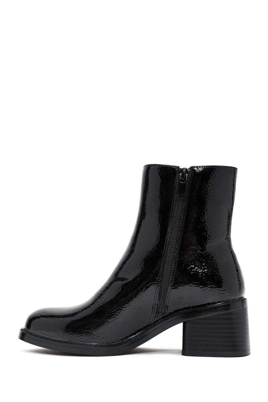 Women's Black Zippered Low Heel Boots