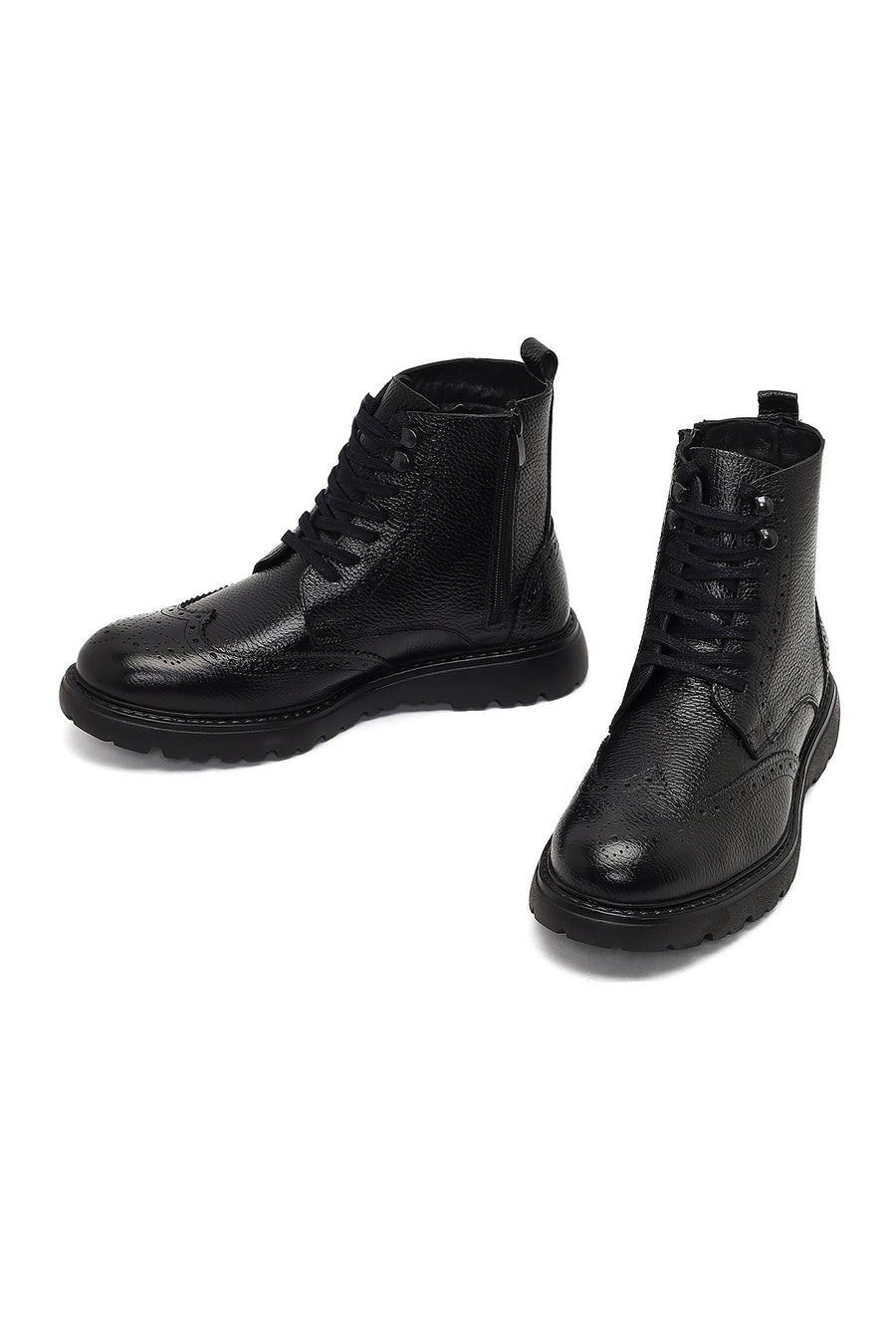 Men's Black Zippered Leather Boots