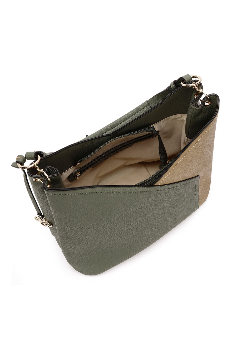 Woman Green Shoulder Bag with Short and Long Straps