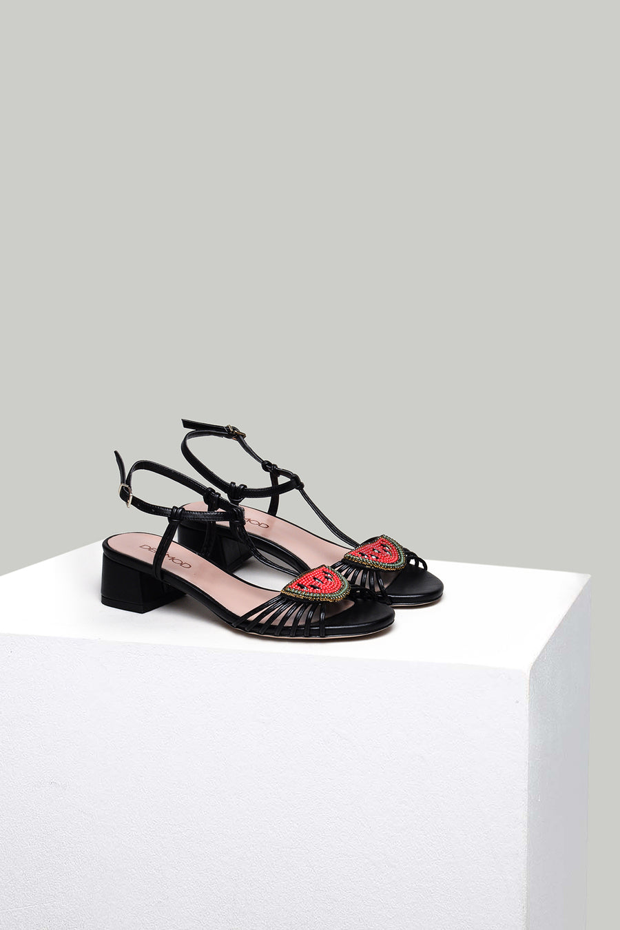 Watermelon Detailed Women's Heeled Leather Sandals