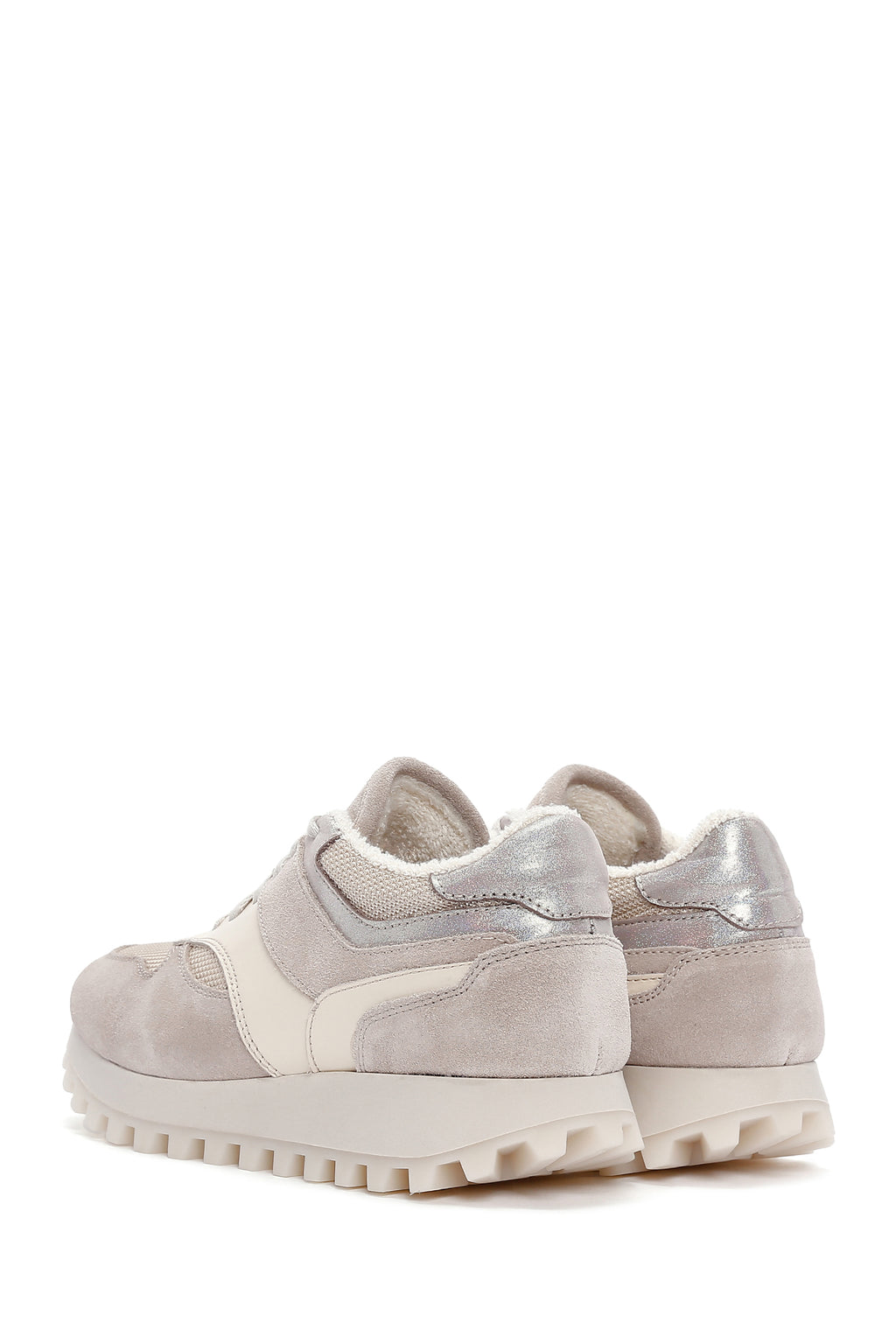 Kadın Bej Kalın Tabanlı Deri Sneaker