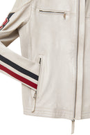 Storm Men's White Slim-Fit Leather Jacket with Emblem | Derimod