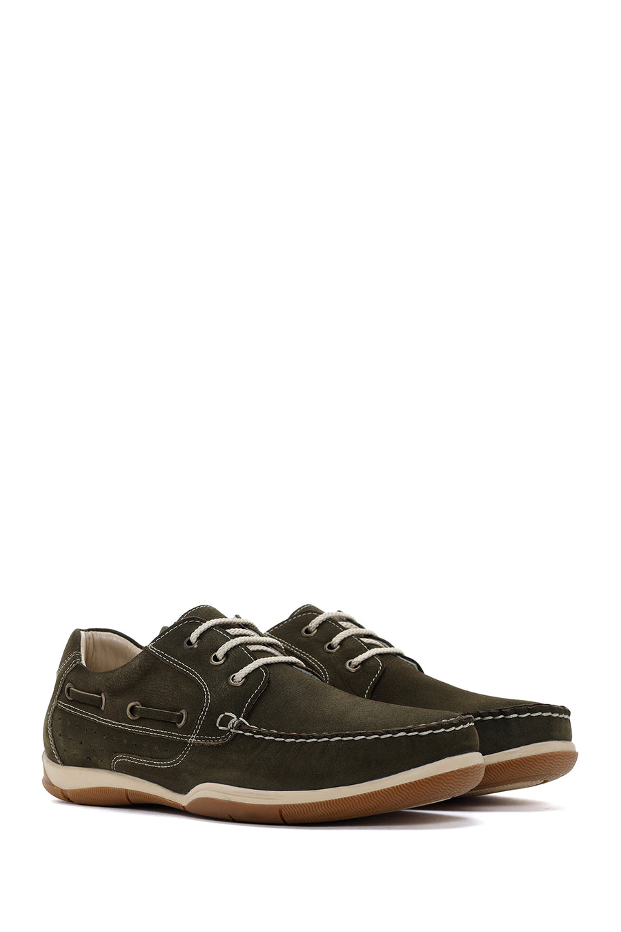 Men's Khaki Lace-Up Nubuck Leather Casual Shoes
