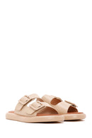 Women's Beige Double Buckle Slippers | Derimod