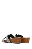 Woman Black Rhinestone Wedge-Heel Slippers | Derimod