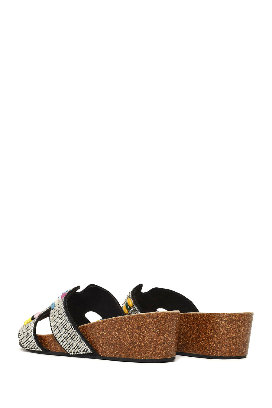 Woman Black Rhinestone Wedge-Heel Slippers