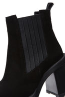 Women's Black Suede Leather Heeled Chelsea Boots | Derimod