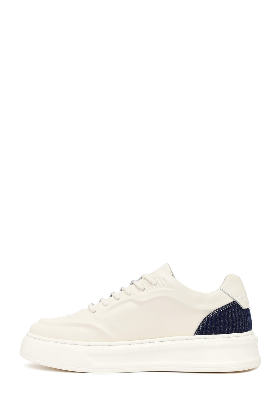 Erkek Beyaz Bağcıklı Deri Sneaker