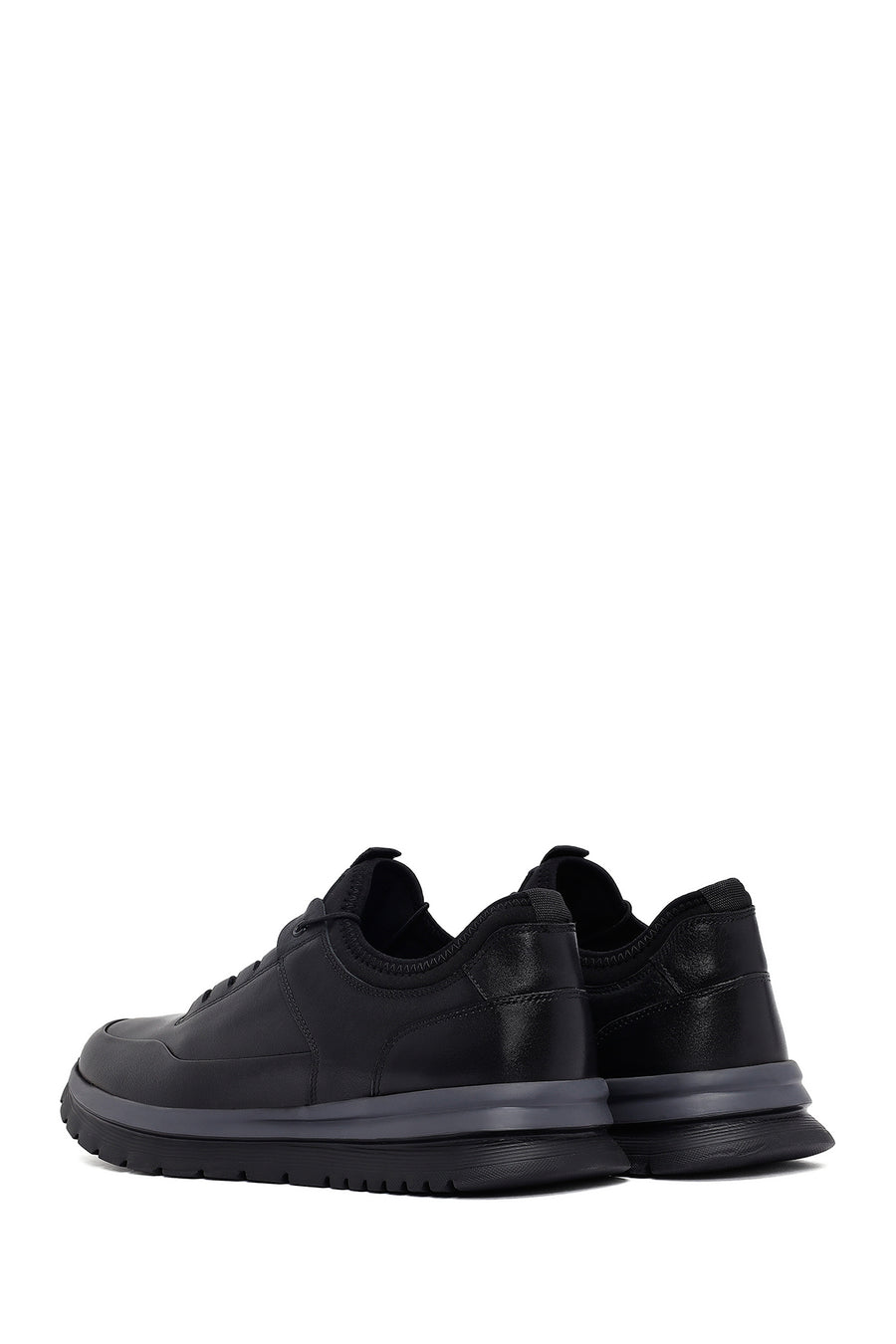 Erkek Siyah Bağcıklı Deri Sneaker
