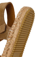 Woman Tan Ankle-Buckle Suede Espadrilles Sandal | Derimod