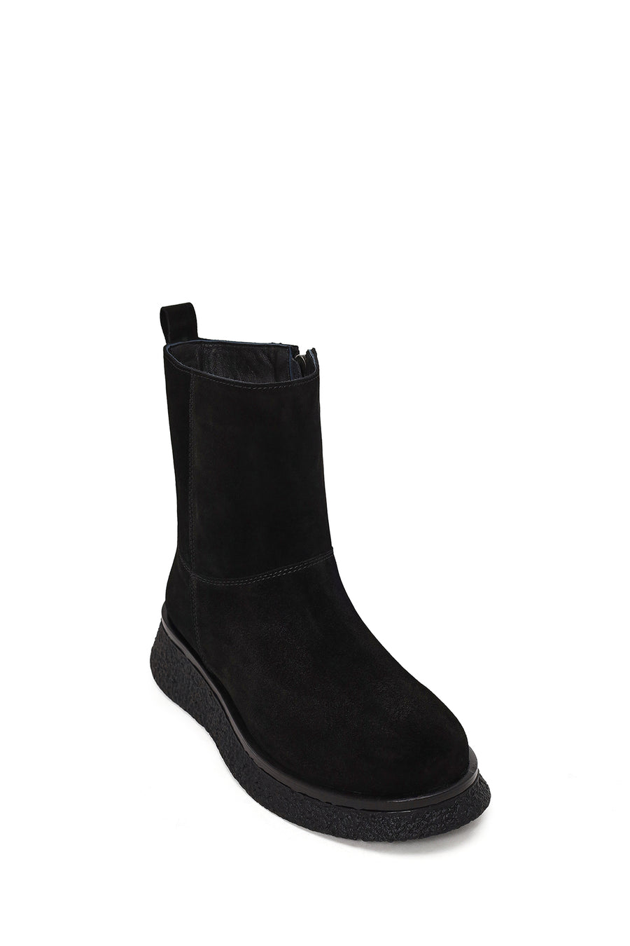 Woman Black Zip Closure Thick-Soled Suede Boots