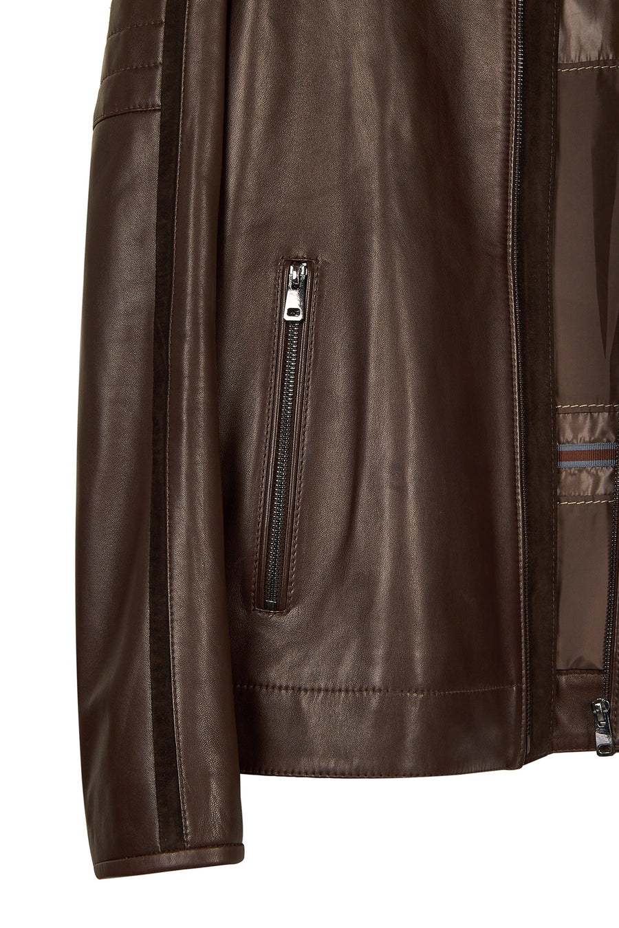 Palmer Male Brown Mandarin Collar Leather Jacket