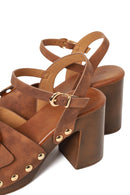 Woman Brown Ankle-Buckle Platform Chunky High-Heel Suede Sandals | Derimod