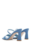 Women's Blue Thin Heeled Slippers | Derimod