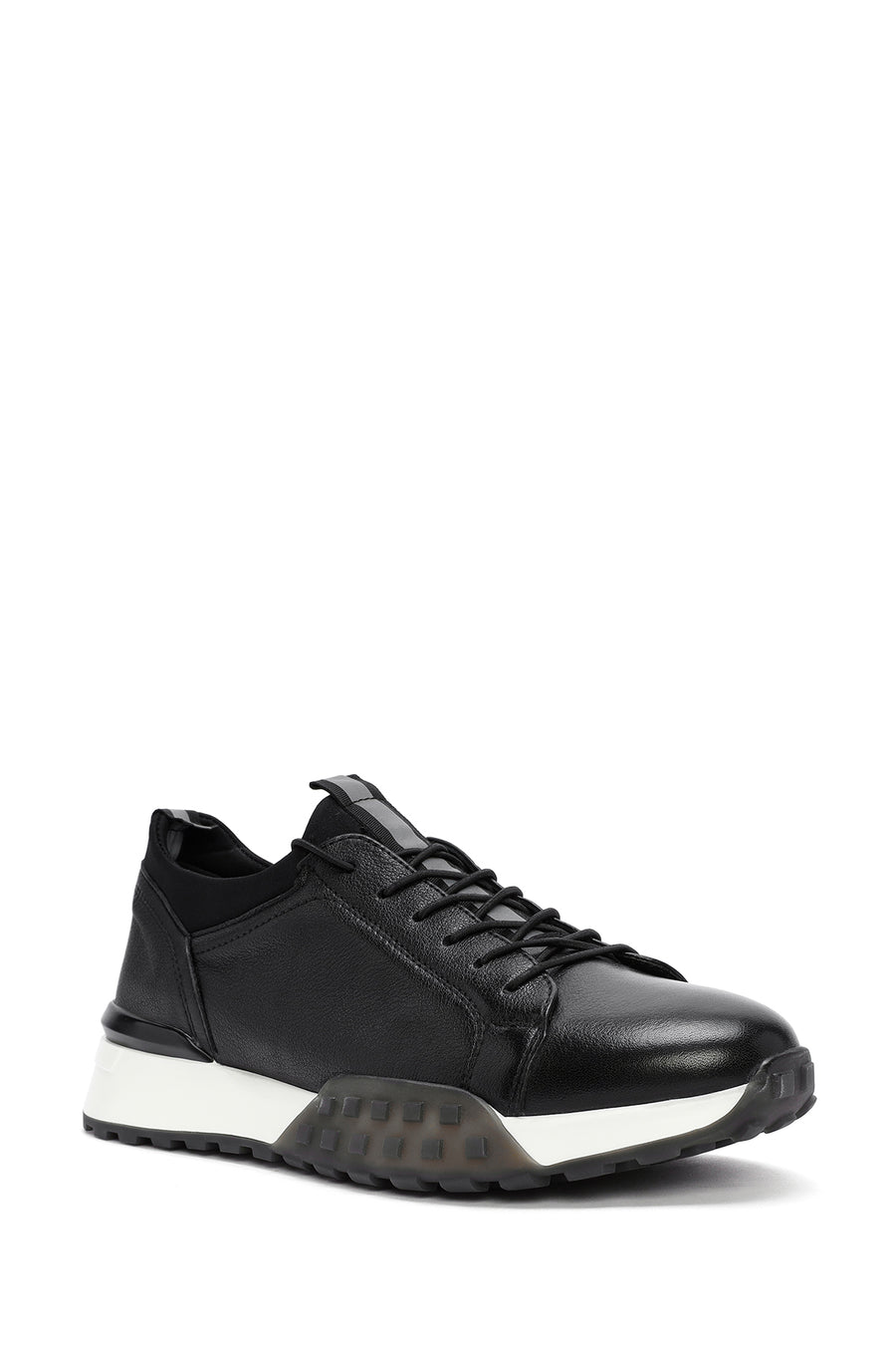 Erkek Siyah Kalın Tabanlı Bağcıklı Deri Casual Sneaker