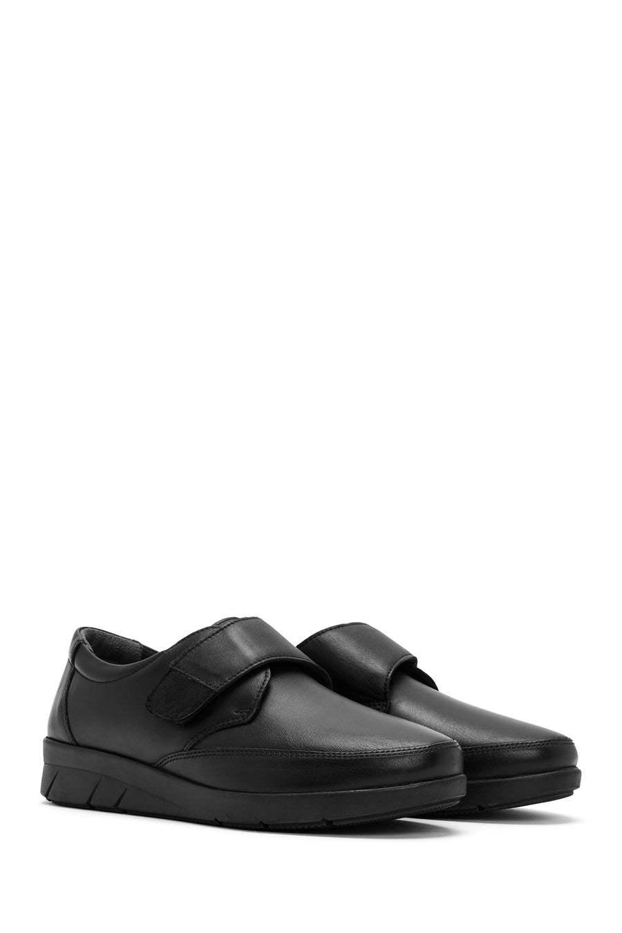 Women's Black Strappy Leather Comfort Shoes