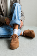 Kadın Taba Bağcıklı Kalın Tabanlı Süet Deri Sneaker | Derimod