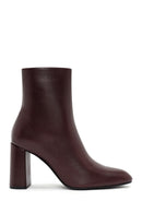 Women's Burgundy Zippered Thick High Heel Leather Boots | Derimod
