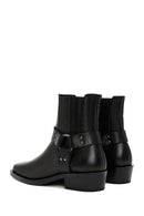 Women's Black Buckle Detailed Leather Cowboy Boots | Derimod
