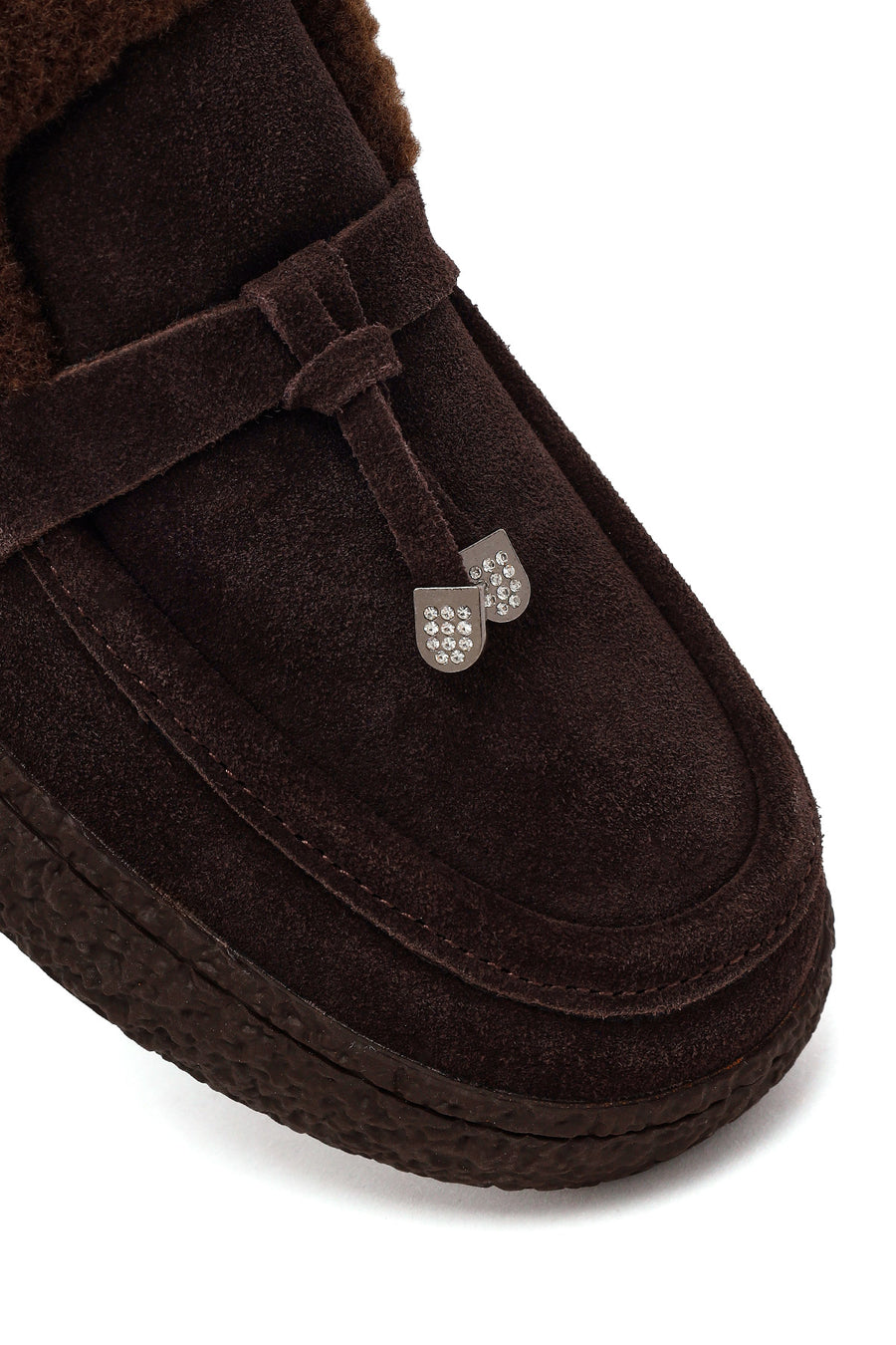 Kadın Kahverengi Tokalı Kalın Tabanlı Süet Deri Teddy Loafer