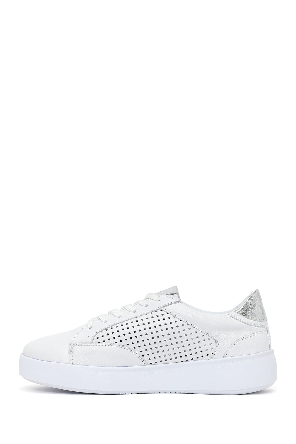 Kadın Beyaz Bağcıklı Deri Sneaker