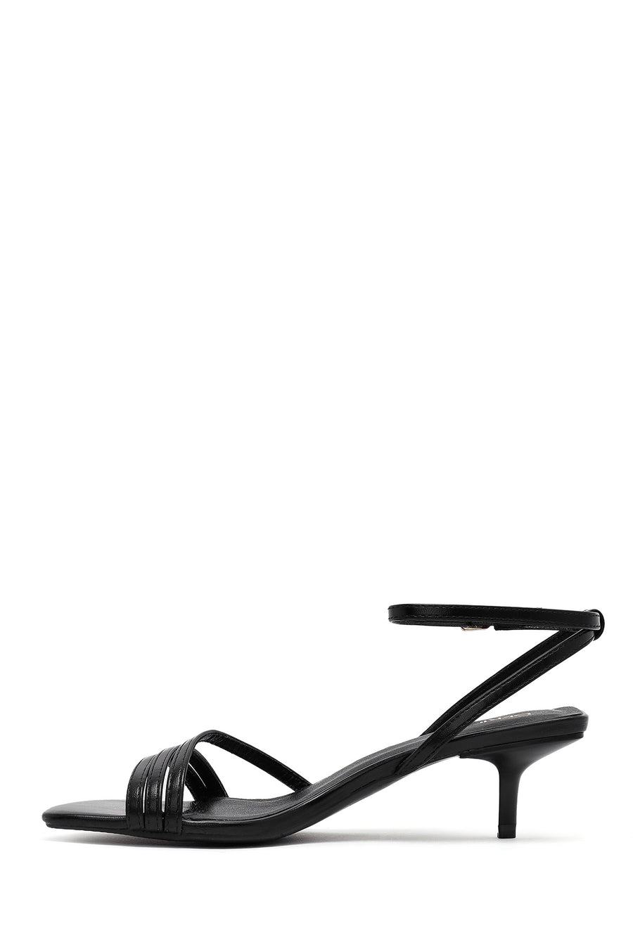 Women's Black Ankle Buckle Thin Low Heel Sandals