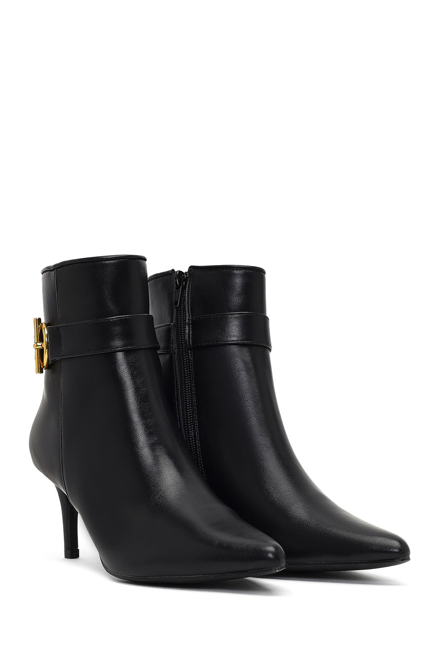 Women's Black Zippered Thin Heeled Boots